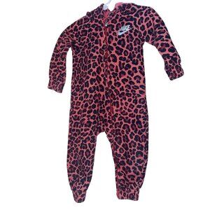 Nike Infant Girls' Leopard Full-Zip Coverall 12M Pink Black   Cotton Full Zip Sn